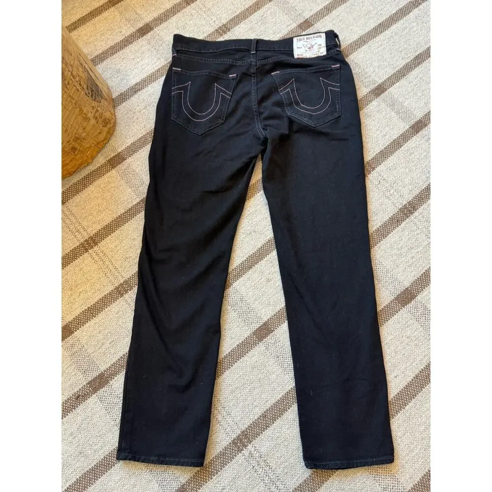 True Religion Geno Relaxed Slim Jeans Black Pink Stitch 34 X 31 Mens